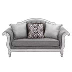Divano Florian 71" in tessuto grigio e finitura bianco antico - Acme Furniture