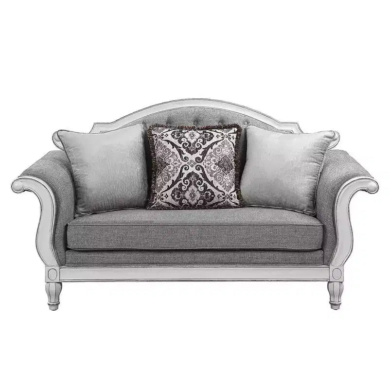 Divano Florian 71" in tessuto grigio e finitura bianco antico - Acme Furniture