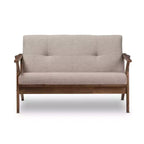 Bianca Divanetto Moderno Mid-Century in Legno di Noce e Tessuto con Trapuntatura a 2 Posti Grigio Chiaro - Baxton Studio: Struttura in Legno di Hevea, Rivestimento in Poliestere