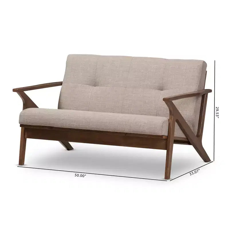 Bianca Divanetto Moderno Mid-Century in Legno di Noce e Tessuto con Trapuntatura a 2 Posti Grigio Chiaro - Baxton Studio: Struttura in Legno di Hevea, Rivestimento in Poliestere