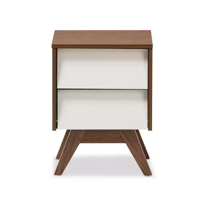 Comodino contenitore Hildon in legno in stile Mid-Century Modern con 2 cassetti: Gambe inclinate, Realizzato - Baxton Studio
