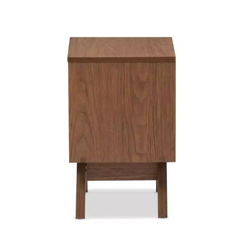 Comodino contenitore Hildon in legno in stile Mid-Century Modern con 2 cassetti: Gambe inclinate, Realizzato - Baxton Studio