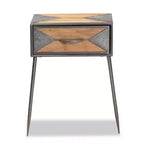 Comodino Laurel in metallo e legno a 1 cassetto grigio/marrone - Baxton Studio: Comodino contemporaneo con contenitore