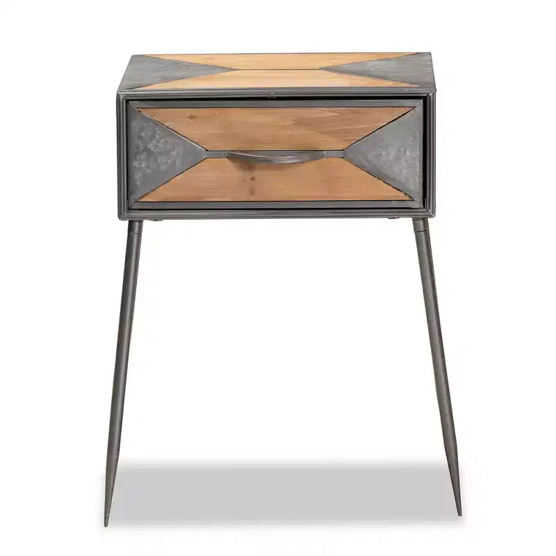 Comodino Laurel in metallo e legno a 1 cassetto grigio/marrone - Baxton Studio: Comodino contemporaneo con contenitore