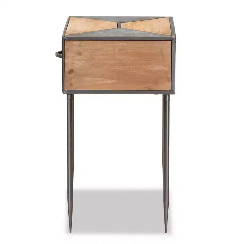 Comodino Laurel in metallo e legno a 1 cassetto grigio/marrone - Baxton Studio: Comodino contemporaneo con contenitore