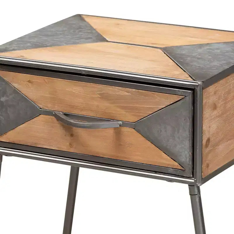 Comodino Laurel in metallo e legno a 1 cassetto grigio/marrone - Baxton Studio: Comodino contemporaneo con contenitore
