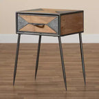 Comodino Laurel in metallo e legno a 1 cassetto grigio/marrone - Baxton Studio: Comodino contemporaneo con contenitore