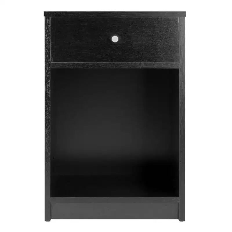 Comodino Squamish con 1 cassetto - Nero - Winsome: Comodino in legno composito, finitura laccata, ripiano contenitore