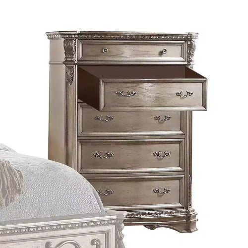 Cassettiera Northville 42" Anticato Argento - Acme Furniture: 5 cassetti, legno, guide metalliche, nessun assemblaggio richiesto