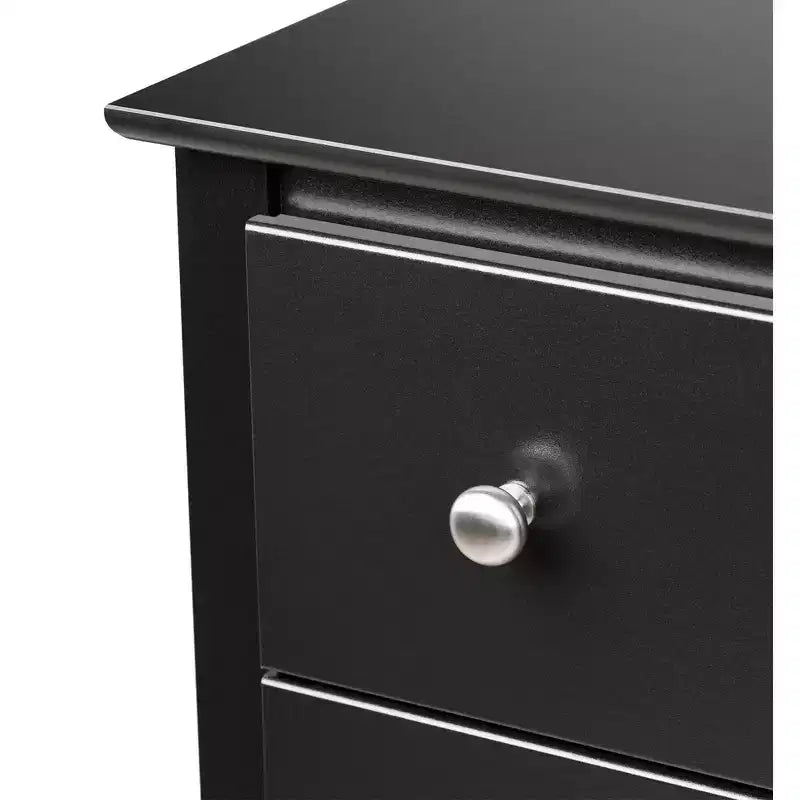 Cassettiera a 5 cassetti Prepac nera: stile di transizione, finitura satinata, ferramenta nichelata, contenitore per camera da letto