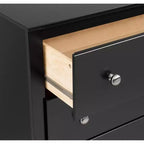 Cassettiera a 5 cassetti Prepac nera: stile di transizione, finitura satinata, ferramenta nichelata, contenitore per camera da letto