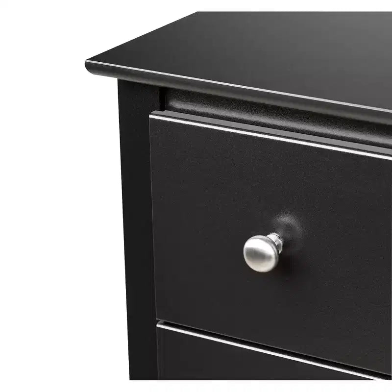 Cassettiera a 5 cassetti Prepac nera: stile di transizione, finitura satinata, ferramenta nichelata, contenitore per camera da letto