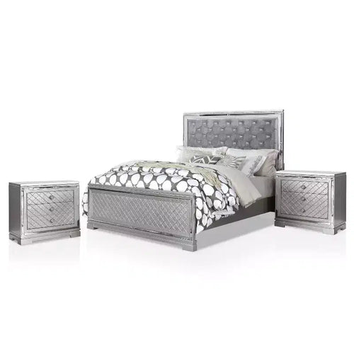 3pc Queen Tenaya Bed with 2 Nightstands Set Silver/Gray - HOMES: Inside + Out