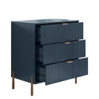 Festivo Lot de 3 tables de chevet 3 tiroirs et commode 3 tiroirs bleu marine au design moderne et élégant