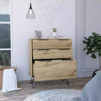 Elfriede Cassettiera Rovere Chiaro - Boahaus: Gambe in Metallo, Laminato in Legno, Design Salvaspazio, Altezza 91 cm