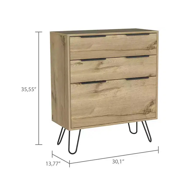 Elfriede Cassettiera Rovere Chiaro - Boahaus: Gambe in Metallo, Laminato in Legno, Design Salvaspazio, Altezza 91 cm