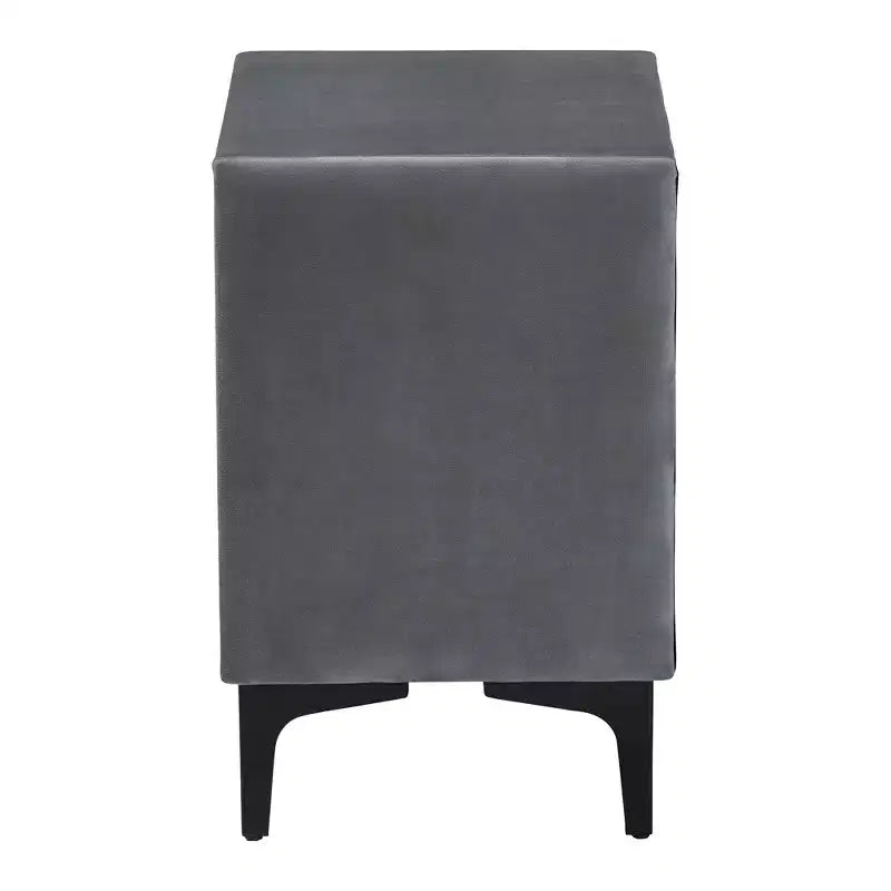 Comodino Baxton Studio Etienne in velluto grigio ardesia/nero con 2 cassetti