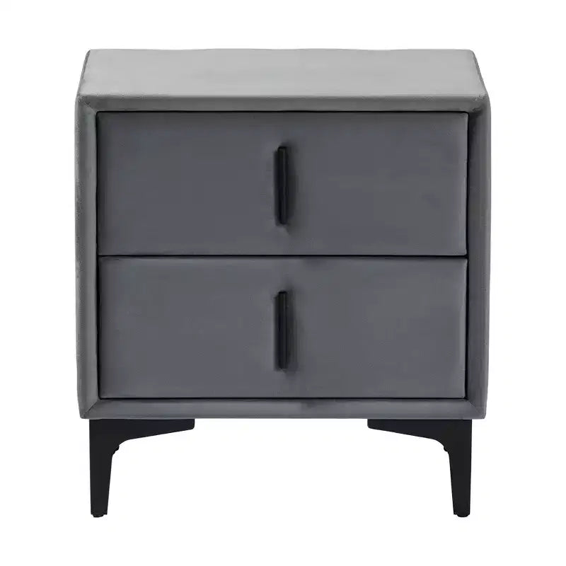 Comodino Baxton Studio Etienne in velluto grigio ardesia/nero con 2 cassetti