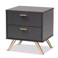 Kelson Wood 2 Drawer Nightstand Dark Gray/Gold - Baxton Studio: Modern Bedside Furniture, Gold-Tone Legs