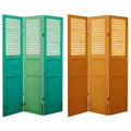 6" Double Sided Distressed Door Panel Canvas Room Divider Green - Oriental Furniture