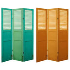 6" Double Sided Distressed Door Panel Canvas Room Divider Green - Oriental Furniture