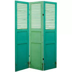 Separatore ambiente a 6 ante con tela doppia faccia effetto invecchiato e pannello per porta, colore verde - Oriental Furniture
