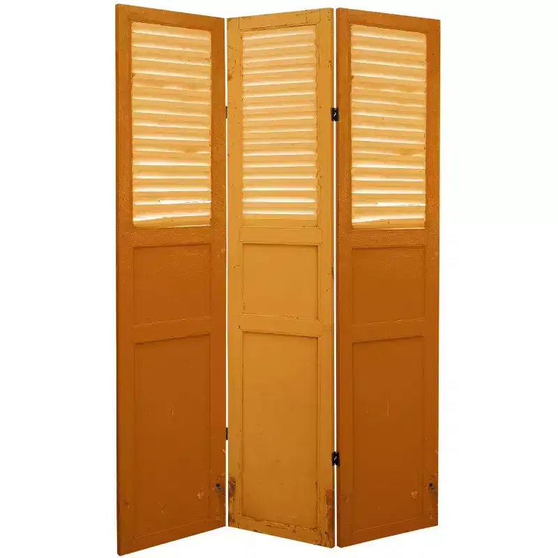 Separatore ambiente a 6 ante con tela doppia faccia effetto invecchiato e pannello per porta, colore verde - Oriental Furniture