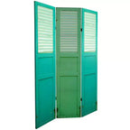 Separatore ambiente a 6 ante con tela doppia faccia effetto invecchiato e pannello per porta, colore verde - Oriental Furniture