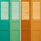 Separatore ambiente a 6 ante con tela doppia faccia effetto invecchiato e pannello per porta, colore verde - Oriental Furniture