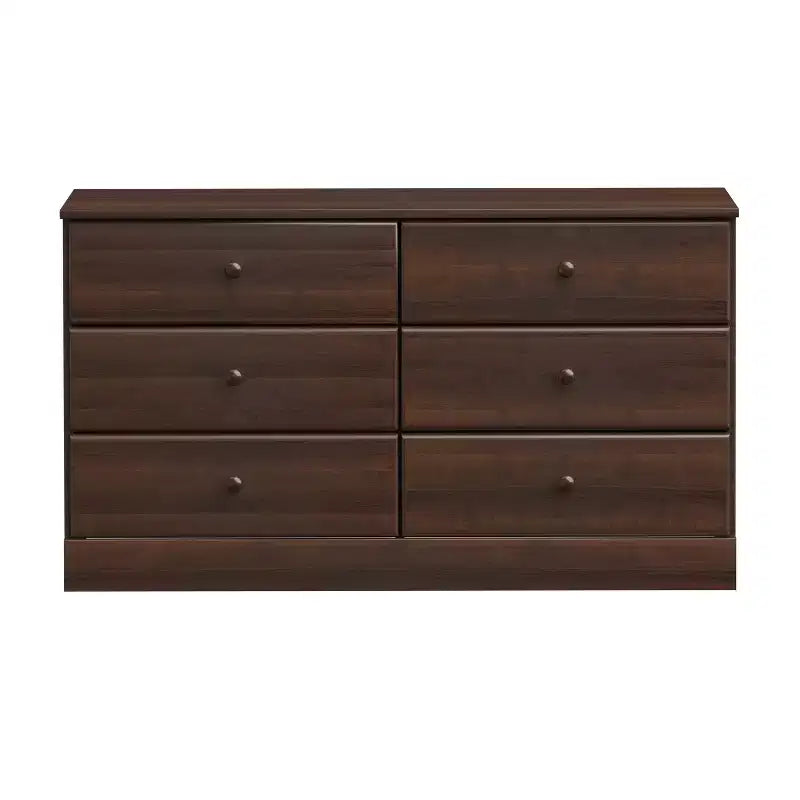 26.85" Prepac Astrid 6 Drawer Double Dresser for Bedroom Wide Chest of Drawers Bedroom Furniture Espresso