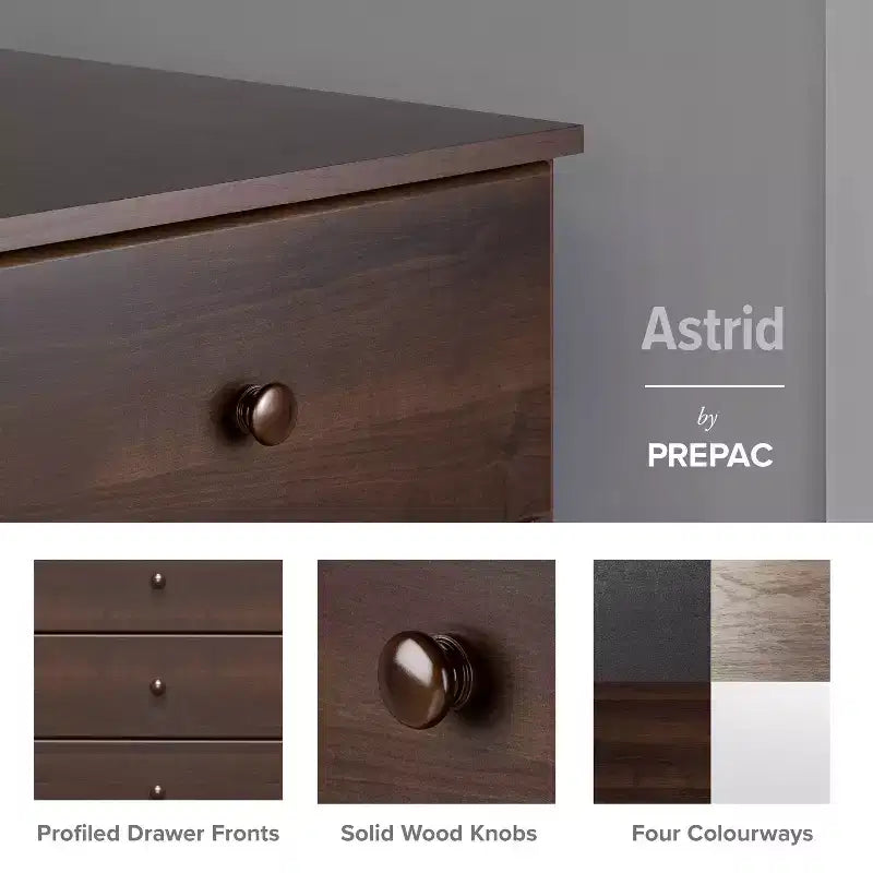 Cassettiera doppia a 6 cassetti Prepac Astrid da 26,85" per camera da letto, cassettiera larga, mobili da camera da letto Espresso