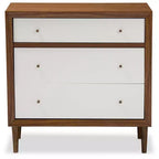 Baxton Studio Harlow Cassettiera 3 cassetti in legno, stile scandinavo moderno di metà secolo, bianco/noce: Struttura in legno di gomma, pulire a chiazze