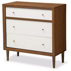 Baxton Studio Harlow Cassettiera 3 cassetti in legno, stile scandinavo moderno di metà secolo, bianco/noce: Struttura in legno di gomma, pulire a chiazze