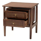 Baxton Studio Comodino Alyssa in Legno con 2 Cassetti e Rattan Intrecciato Marrone Noce