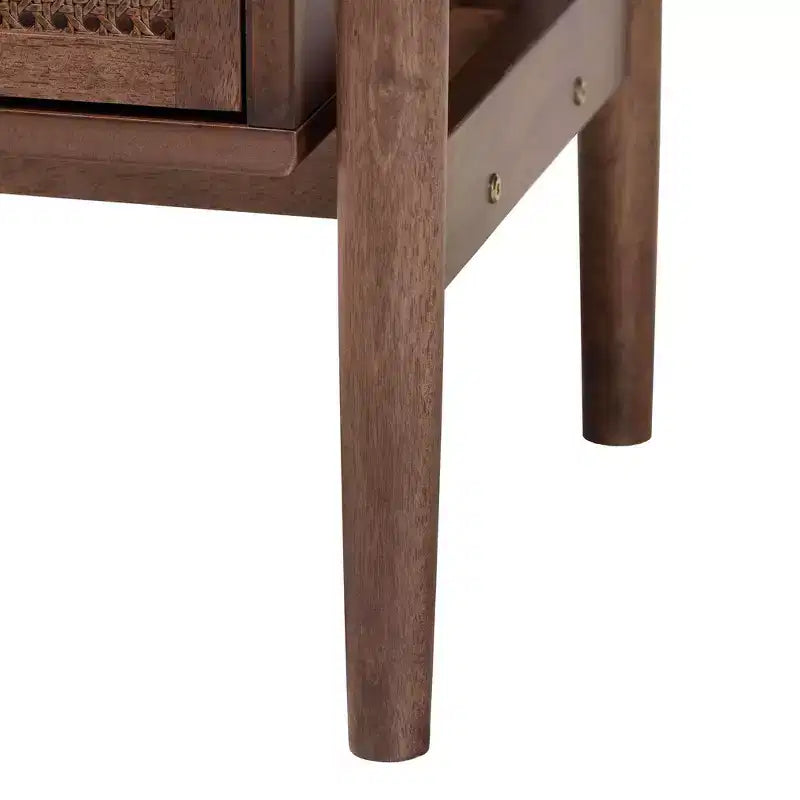 Baxton Studio Comodino Alyssa in Legno con 2 Cassetti e Rattan Intrecciato Marrone Noce