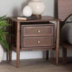 Baxton Studio Comodino Alyssa in Legno con 2 Cassetti e Rattan Intrecciato Marrone Noce