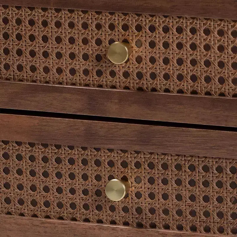 Baxton Studio Comodino Alyssa in Legno con 2 Cassetti e Rattan Intrecciato Marrone Noce