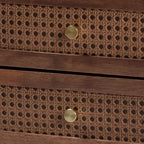 Baxton Studio Comodino Alyssa in Legno con 2 Cassetti e Rattan Intrecciato Marrone Noce