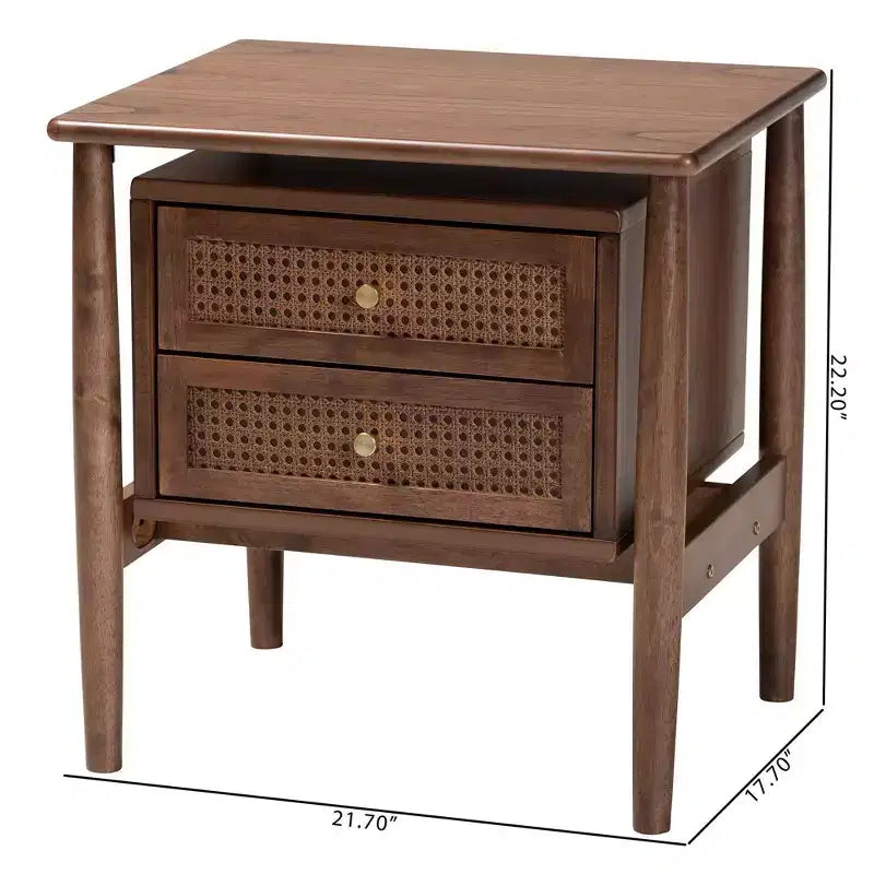 Baxton Studio Comodino Alyssa in Legno con 2 Cassetti e Rattan Intrecciato Marrone Noce