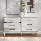 Lifestorey Cassettiera a 6 cassetti Sussex Bianca: Gambe in legno massello di gomma, MDF, stile moderno rustico