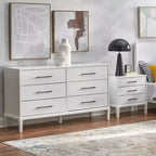 Lifestorey Cassettiera a 6 cassetti Sussex Bianca: Gambe in legno massello di gomma, MDF, stile moderno rustico