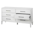 Lifestorey Cassettiera a 6 cassetti Sussex Bianca: Gambe in legno massello di gomma, MDF, stile moderno rustico