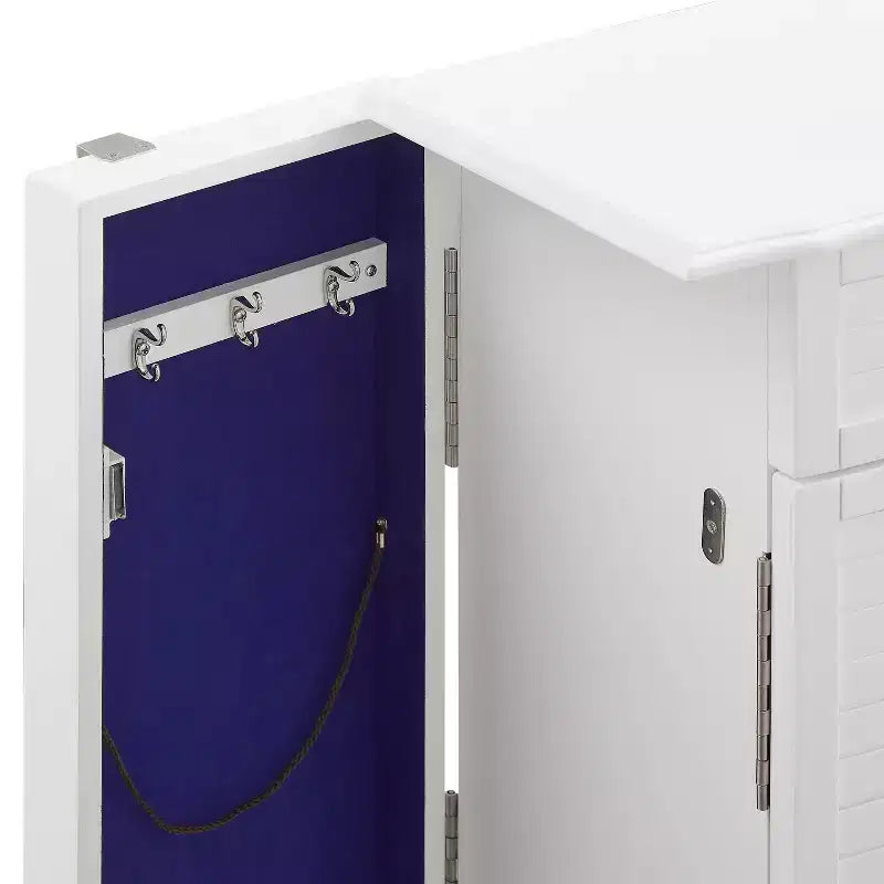 Muriel Mobile Portagioie Moderno in Legno Massello con 4 Cassetti Foderati e 3 Scomparti con Coperchio a Ribalta Finitura Bianca - Powell