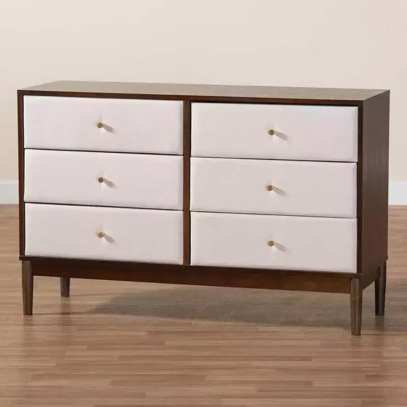 Cassettiera Baxton Studio Nikolai in tessuto e legno a 6 cassetti beige/marrone wengé