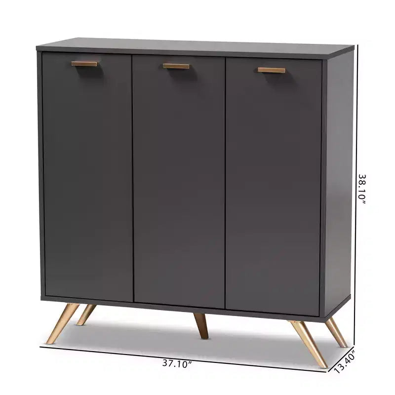 Mobiletto Kelson Wood a 3 ante grigio scuro/oro - Baxton Studio: Organizer da ingresso con 4 ripiani