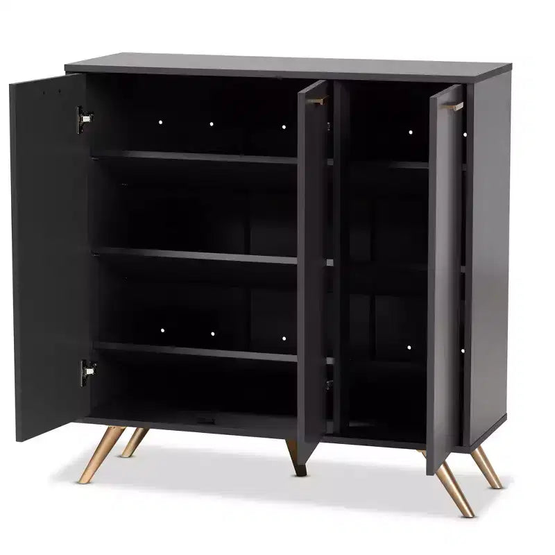 Mobiletto Kelson Wood a 3 ante grigio scuro/oro - Baxton Studio: Organizer da ingresso con 4 ripiani