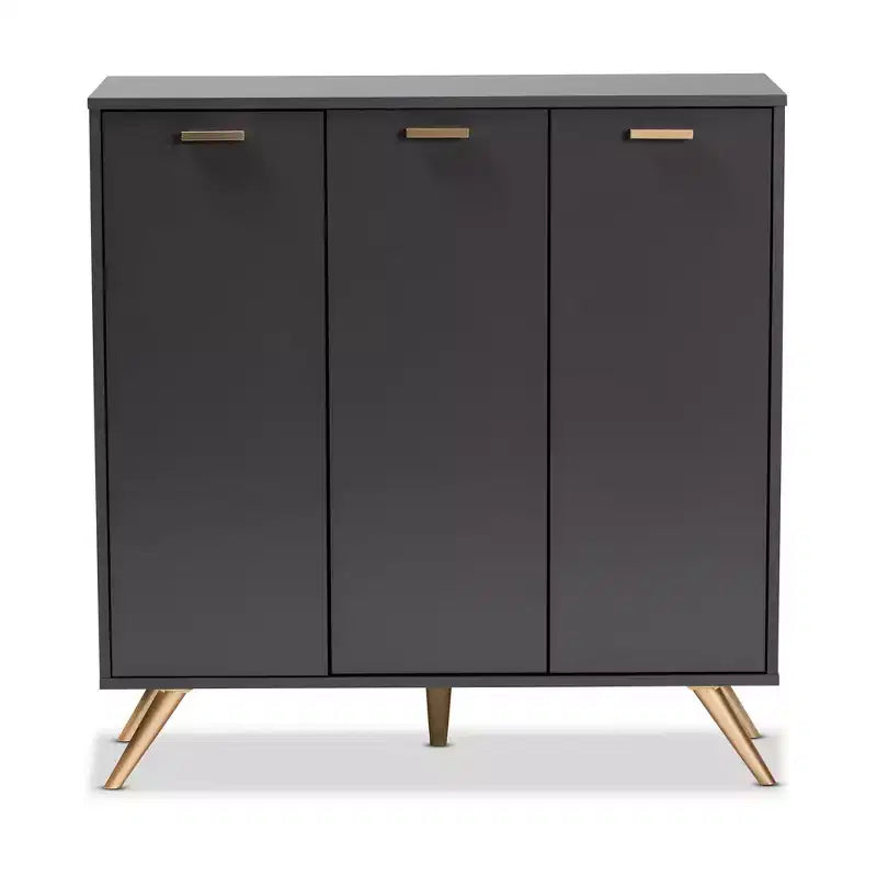 Mobiletto Kelson Wood a 3 ante grigio scuro/oro - Baxton Studio: Organizer da ingresso con 4 ripiani