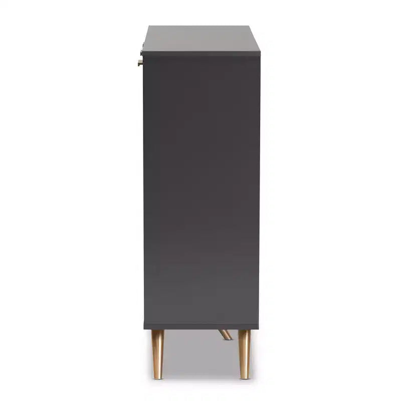 Mobiletto Kelson Wood a 3 ante grigio scuro/oro - Baxton Studio: Organizer da ingresso con 4 ripiani