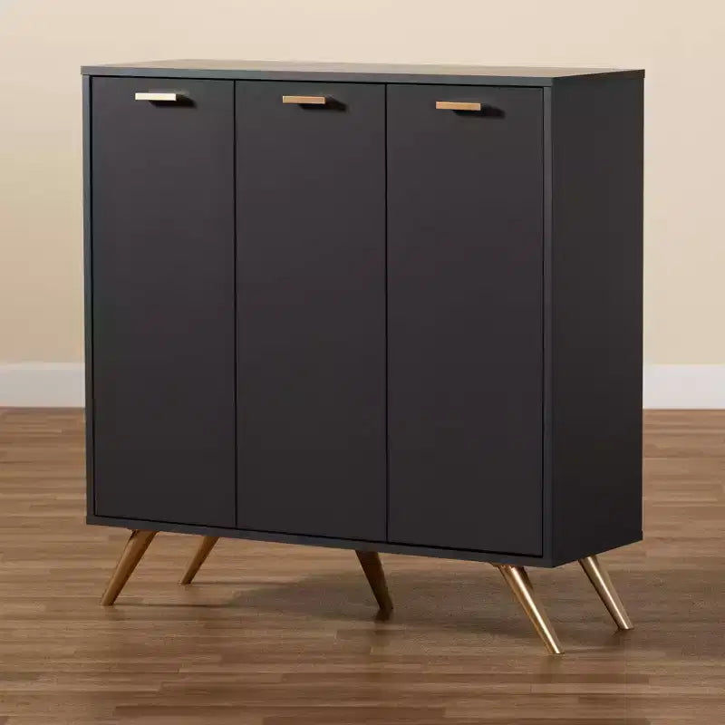 Mobiletto Kelson Wood a 3 ante grigio scuro/oro - Baxton Studio: Organizer da ingresso con 4 ripiani