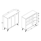 Mobiletto Kelson Wood a 3 ante grigio scuro/oro - Baxton Studio: Organizer da ingresso con 4 ripiani